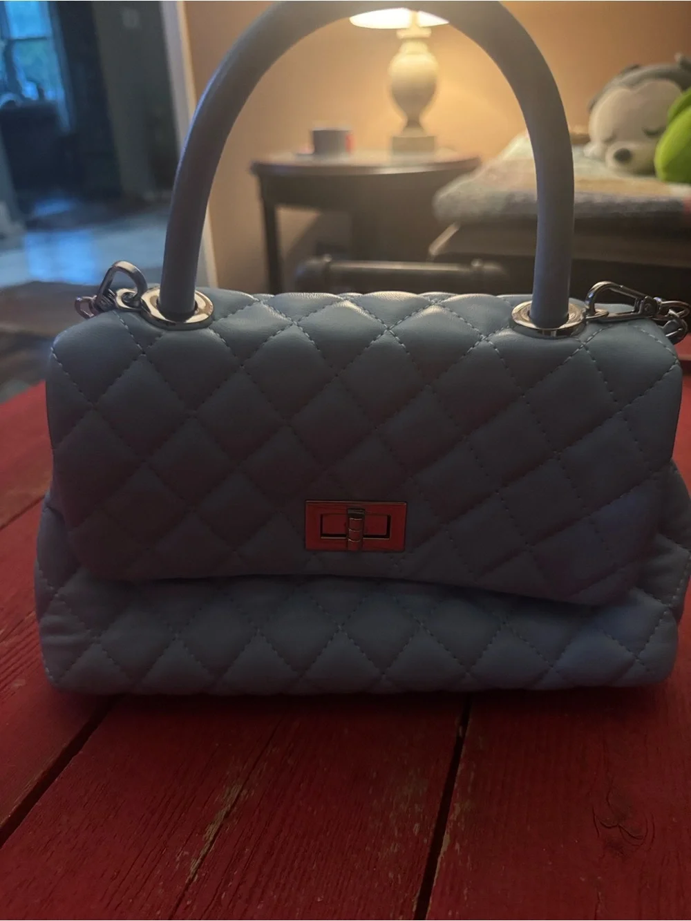 Quilted Light Blue Top Handle Crossbody Bag